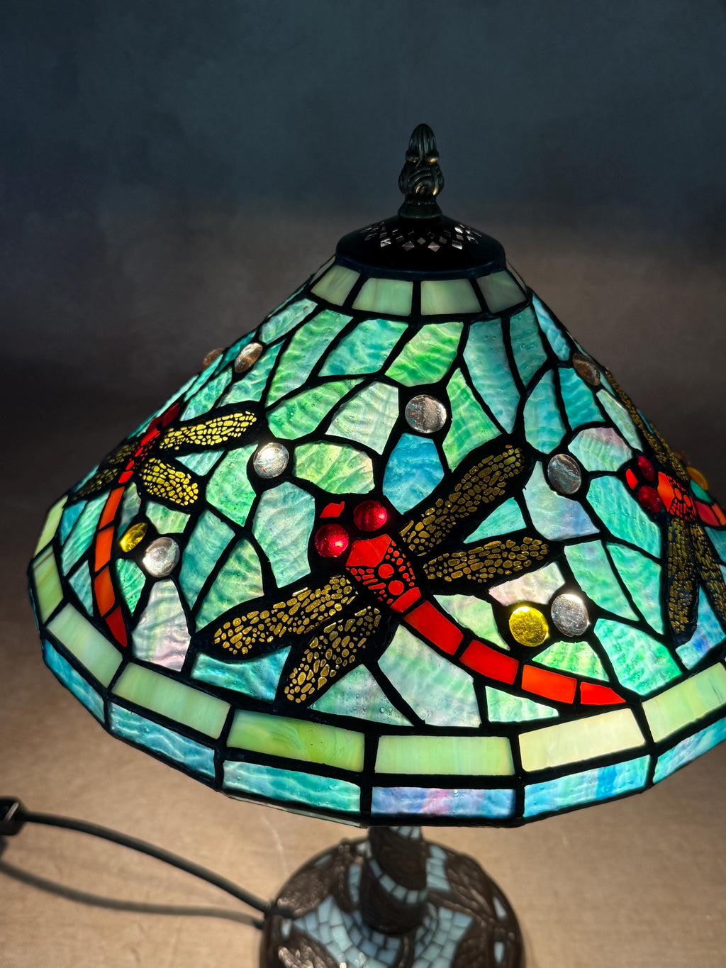 U2Antique Tiffany 12" Dragonfly Stained Glass Table Lamp
