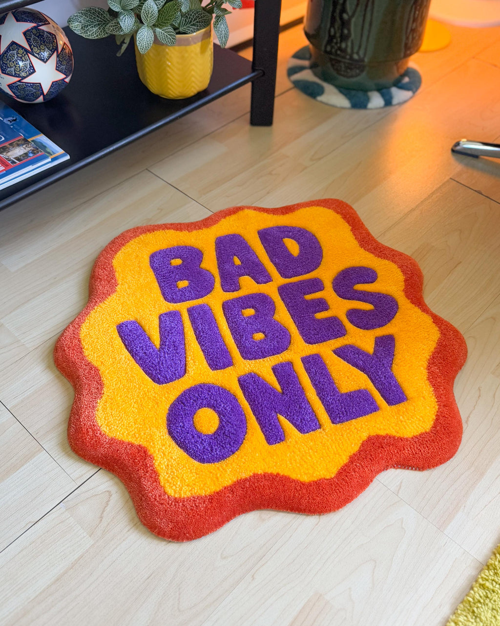 LargoModern Bad Vibes Only Tufted Rug Hand Carved 20in