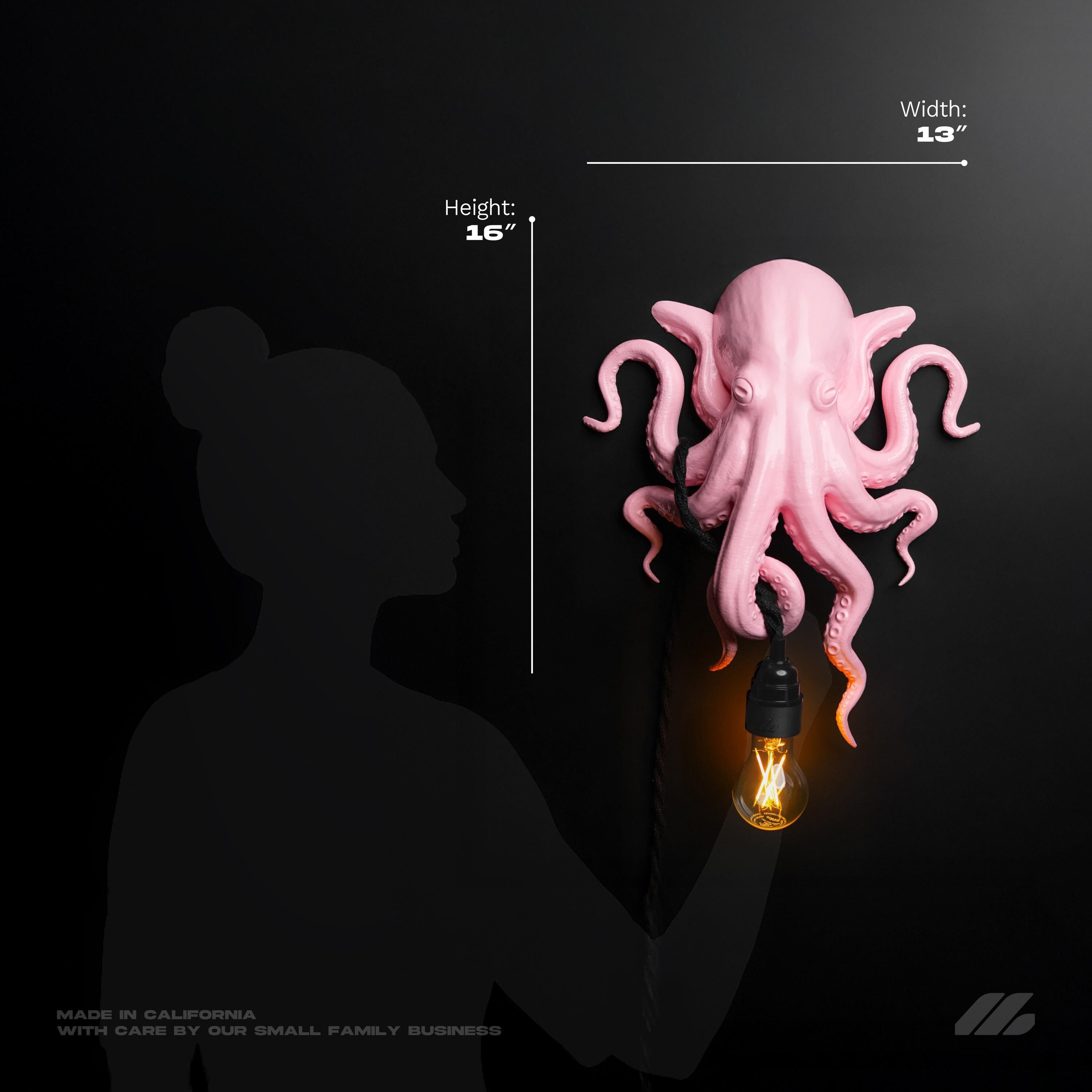 April16studio Pink Octopus Wall Sconce 3D Ocean Decor 13x16in