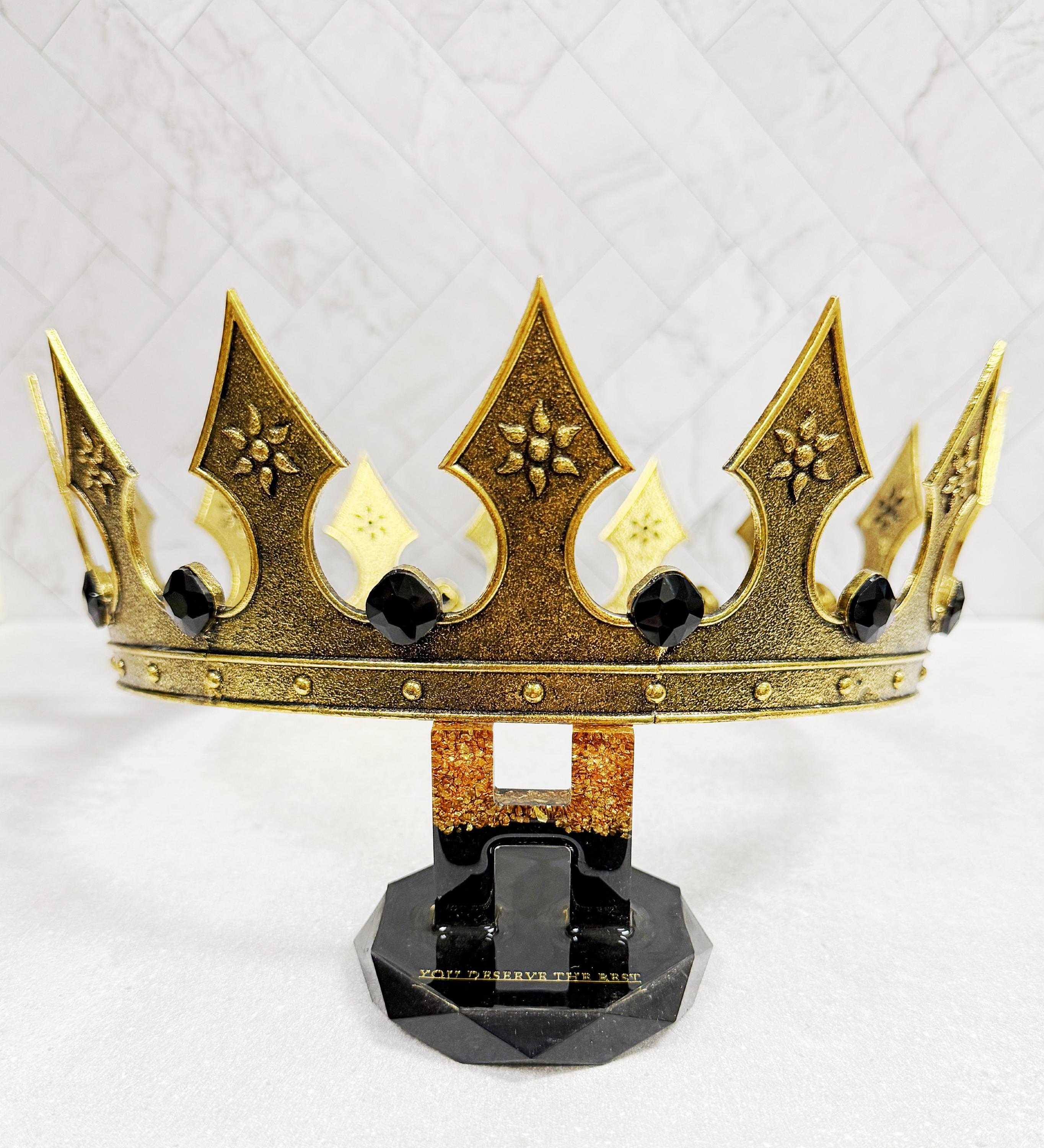 HappyJewelryWorld Renaissance Gold Crown 24in Circumference Black Crystal