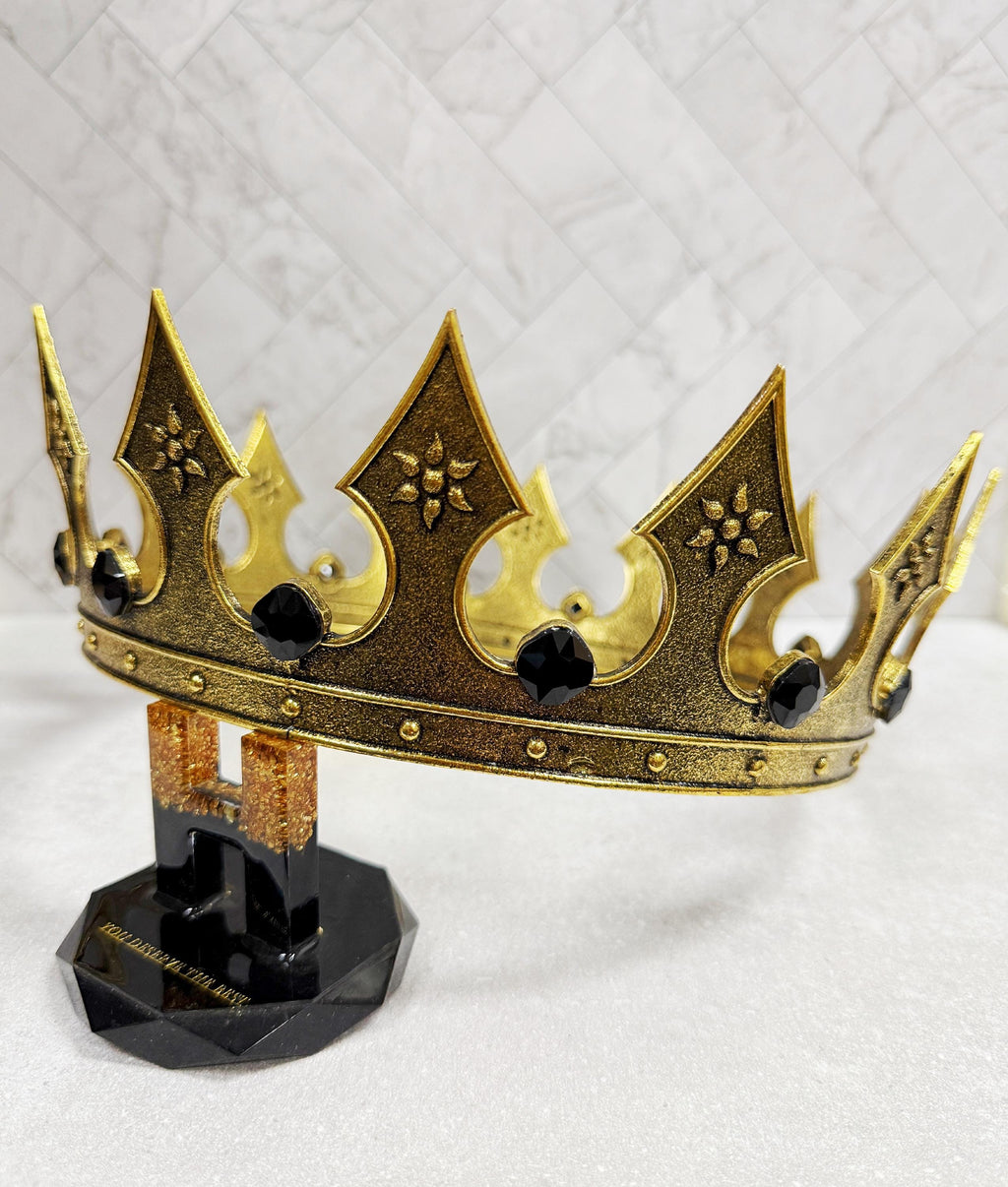 HappyJewelryWorld Renaissance Gold Crown 24in Circumference Black Crystal