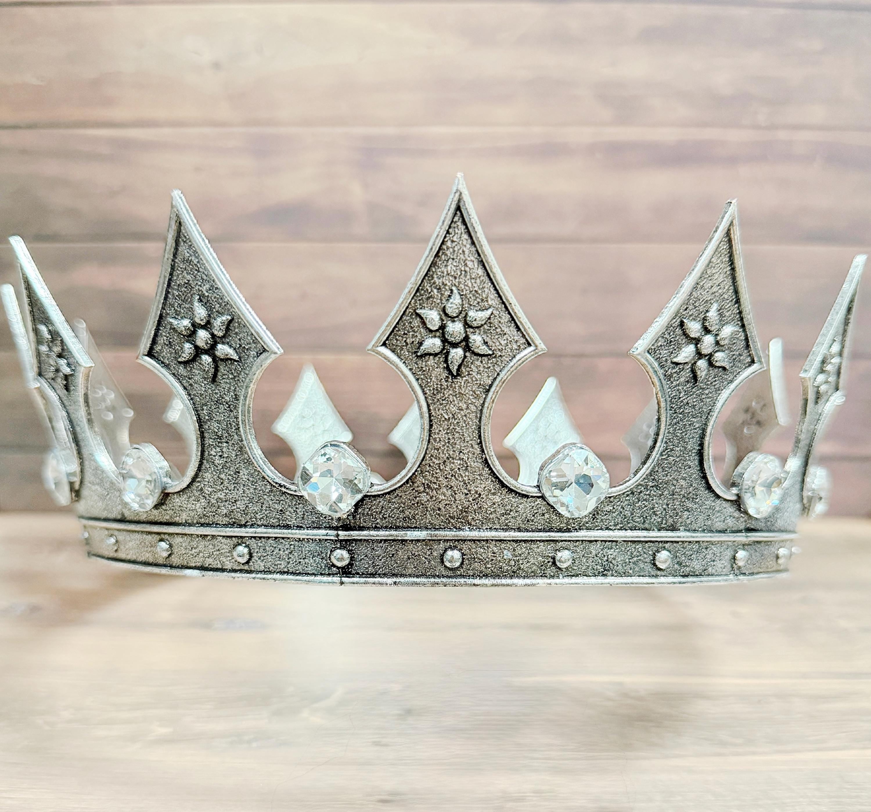 HappyJewelryWorld Vintage Silver Medieval Crown Rhinestone