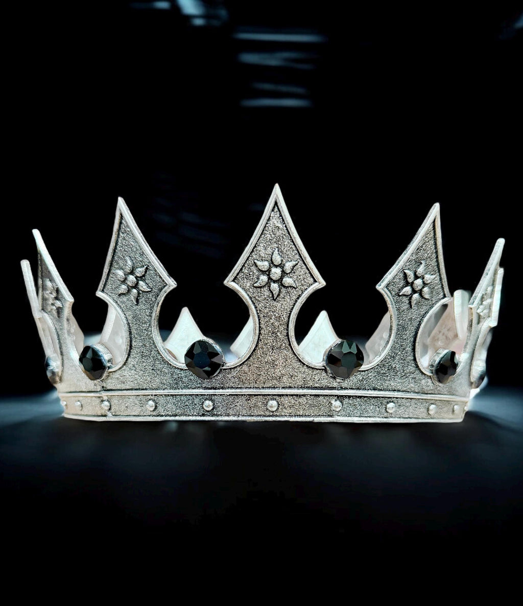 Vintage Silver Iron Medieval Crown, Renaissance Costume Accessory, Black Stone