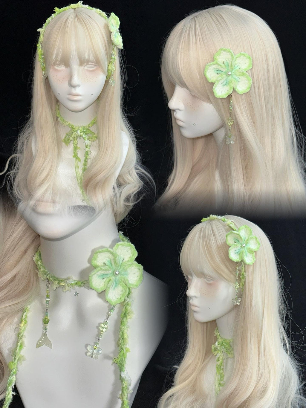 StellarPride Handmade Floral Convertible Necklace Headband Pastel Green