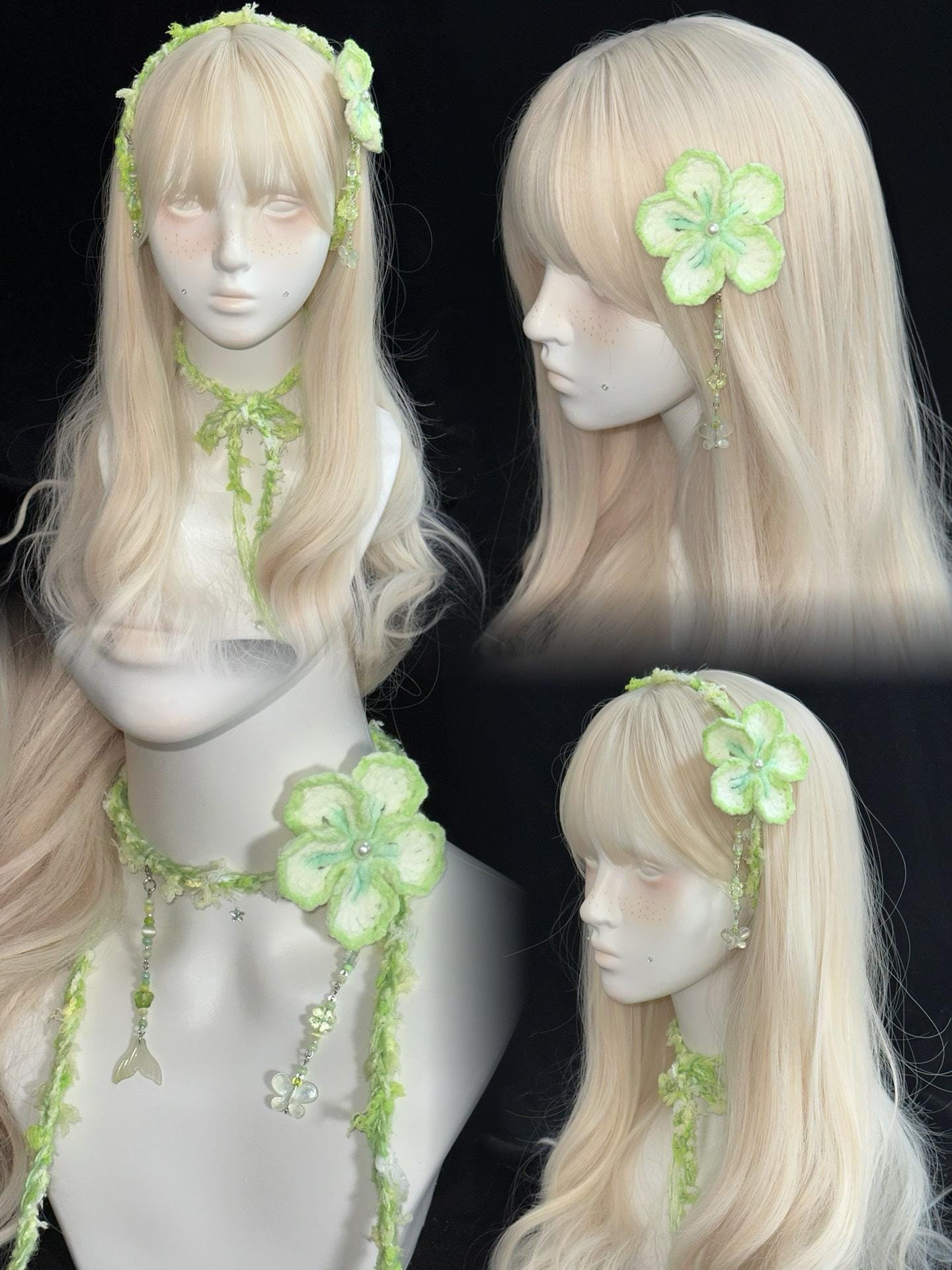 StellarPride Handmade Floral Convertible Necklace Headband Pastel Green