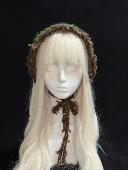 Crochet Triangle Headscarf Y2K Woodland Hair Wrap with Fringe