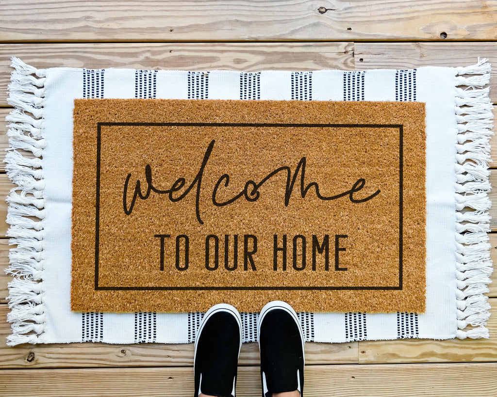 HamlinRowShop Welcome to Our Home Coir Doormat Slip Resistant Rubber Backing 18x30in Standard
