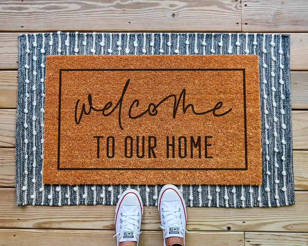 HamlinRowShop Welcome to Our Home Coir Doormat Slip Resistant Rubber Backing 18x30in Standard