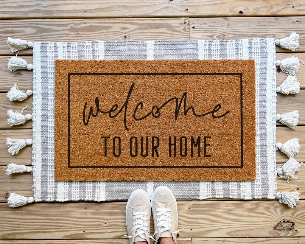 HamlinRowShop Welcome to Our Home Coir Doormat Slip Resistant Rubber Backing 18x30in Standard