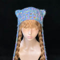 StellarPride Handmade Rainbow Knit Cat Ear Beanie - Whimsical Summer Hat