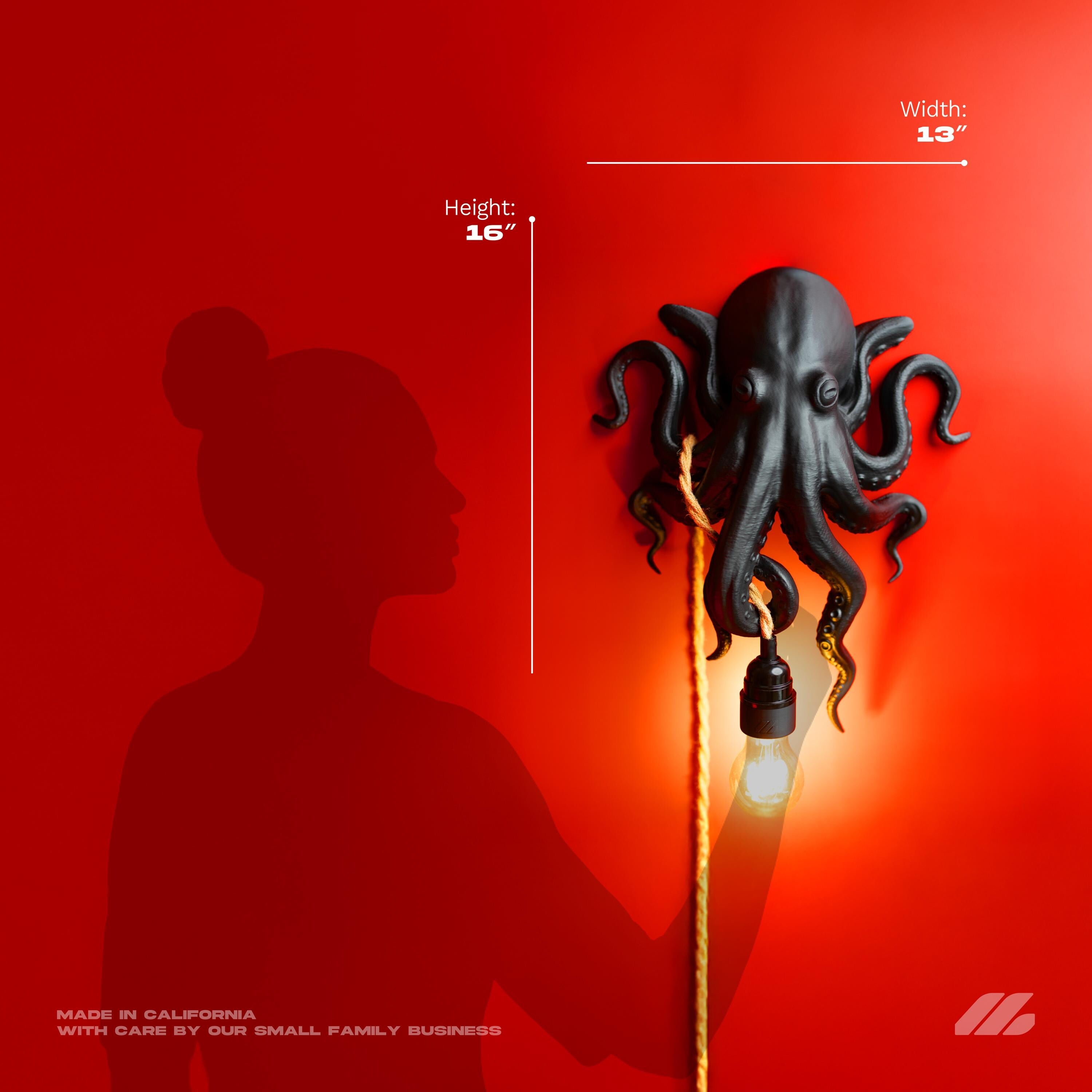 April16studio Black Octopus Wall Lamp Nautical Art Sconce 13in