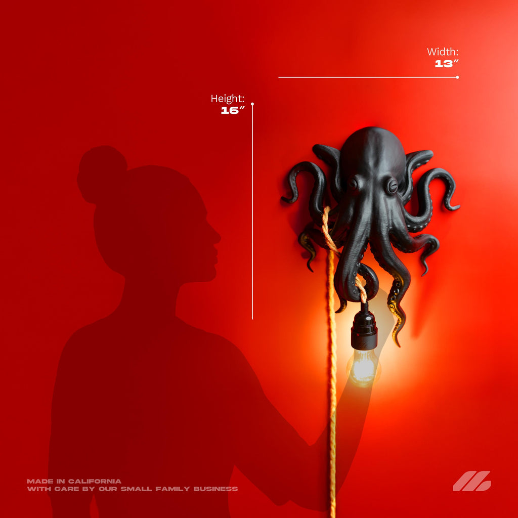 April16studio Black Octopus Wall Lamp 16in Matte Animal Art Sconce