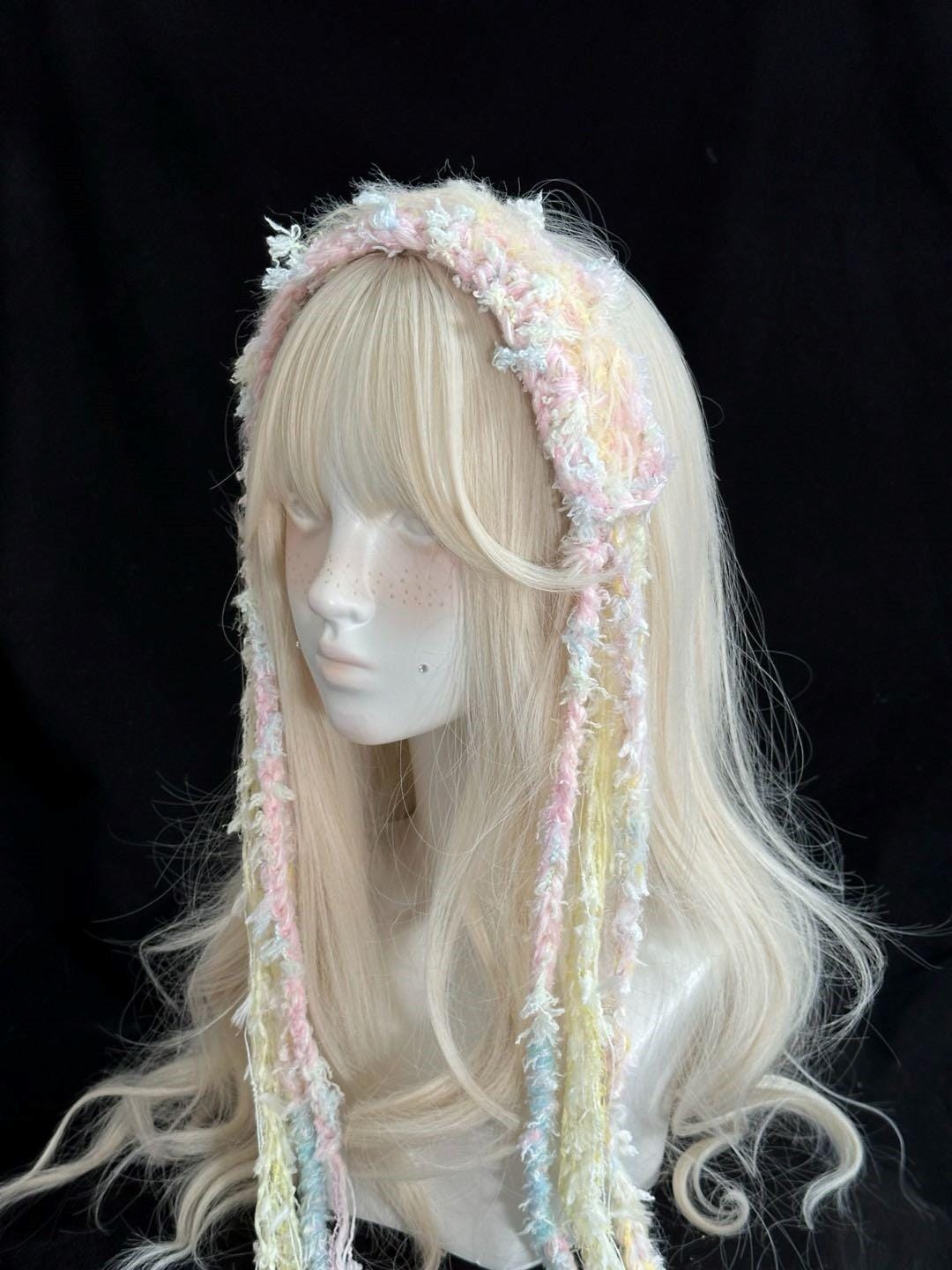 StellarPride Crochet Elf Headband Colorful Clip-On Boho Fairy Hair Accessory