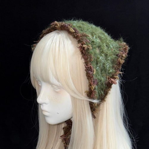 Crochet Triangle Headscarf Y2K Woodland Hair Wrap with Fringe