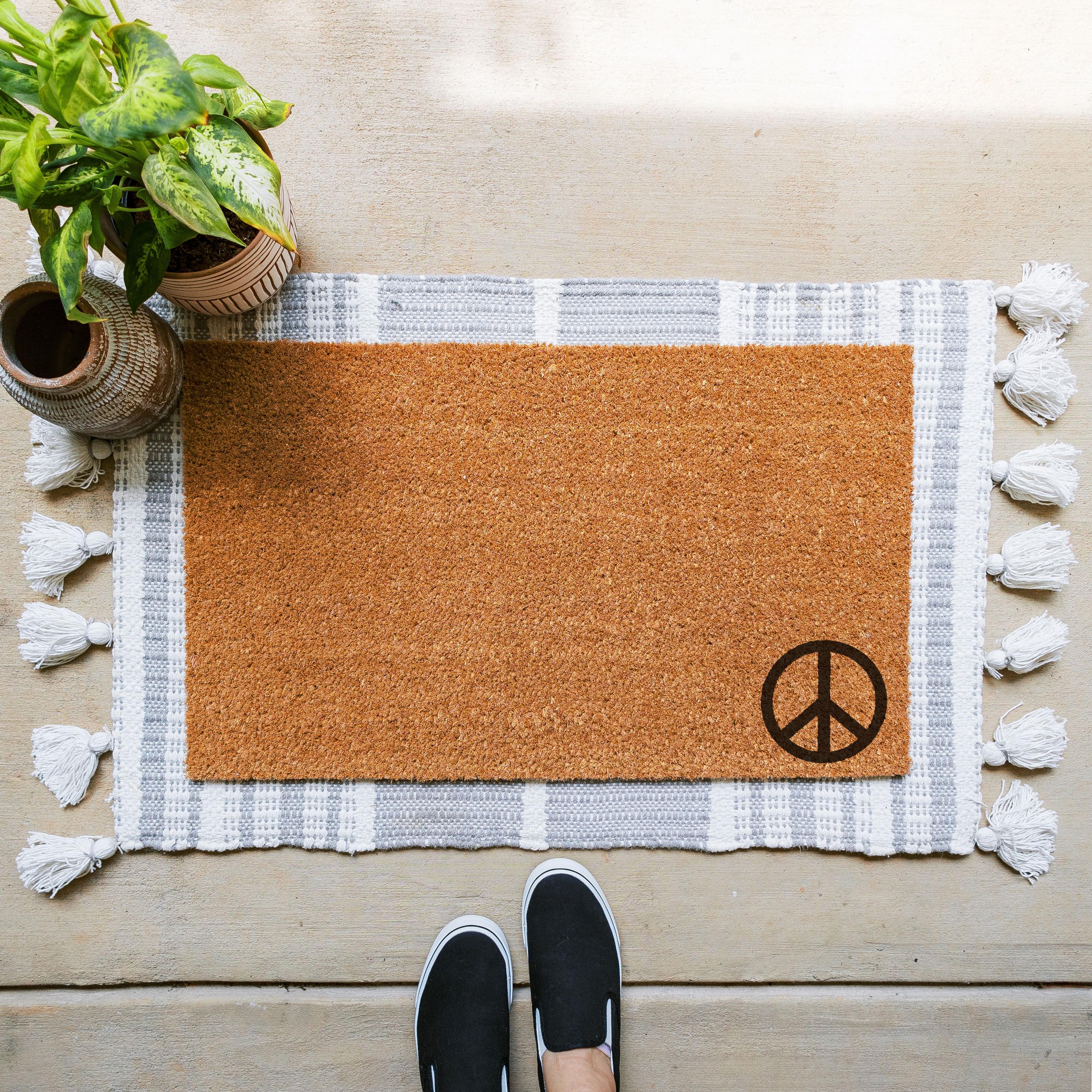 HamlinRowShop Welcome Cursive Script Coir Doormat Front Porch