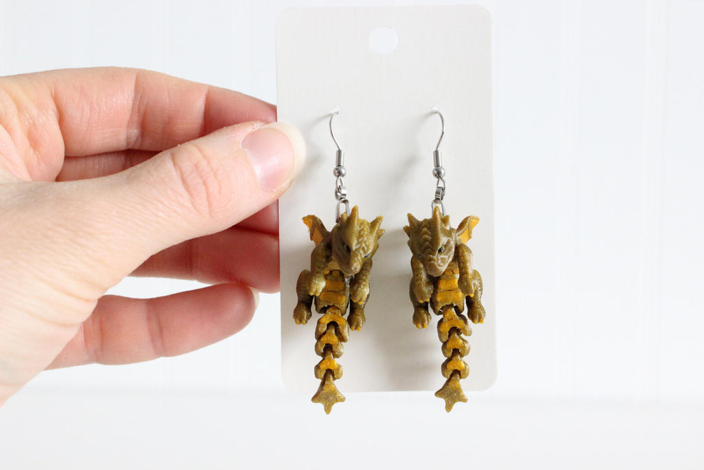DelightfullyDutch 3D Printed Dragon Dangle Drop Earrings