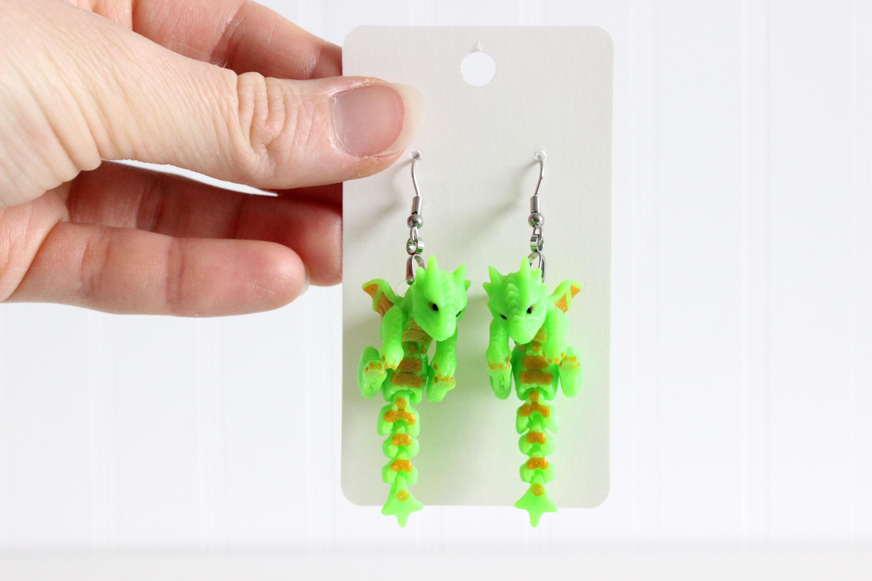 DelightfullyDutch 3D Printed Dragon Dangle Drop Earrings