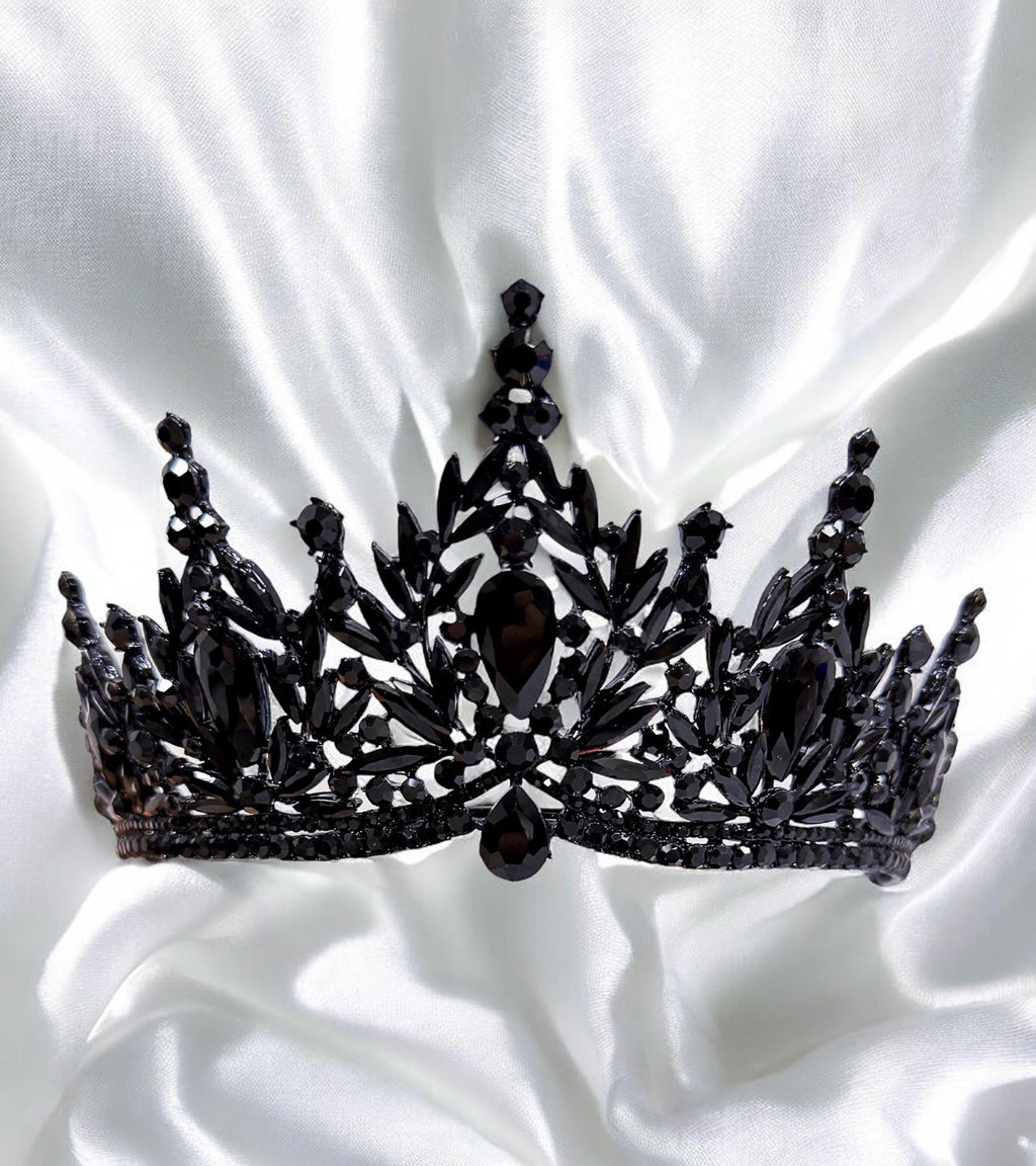 HappyJewelryWorld Black Crystal Tiara Gothic Queen Crown Black
