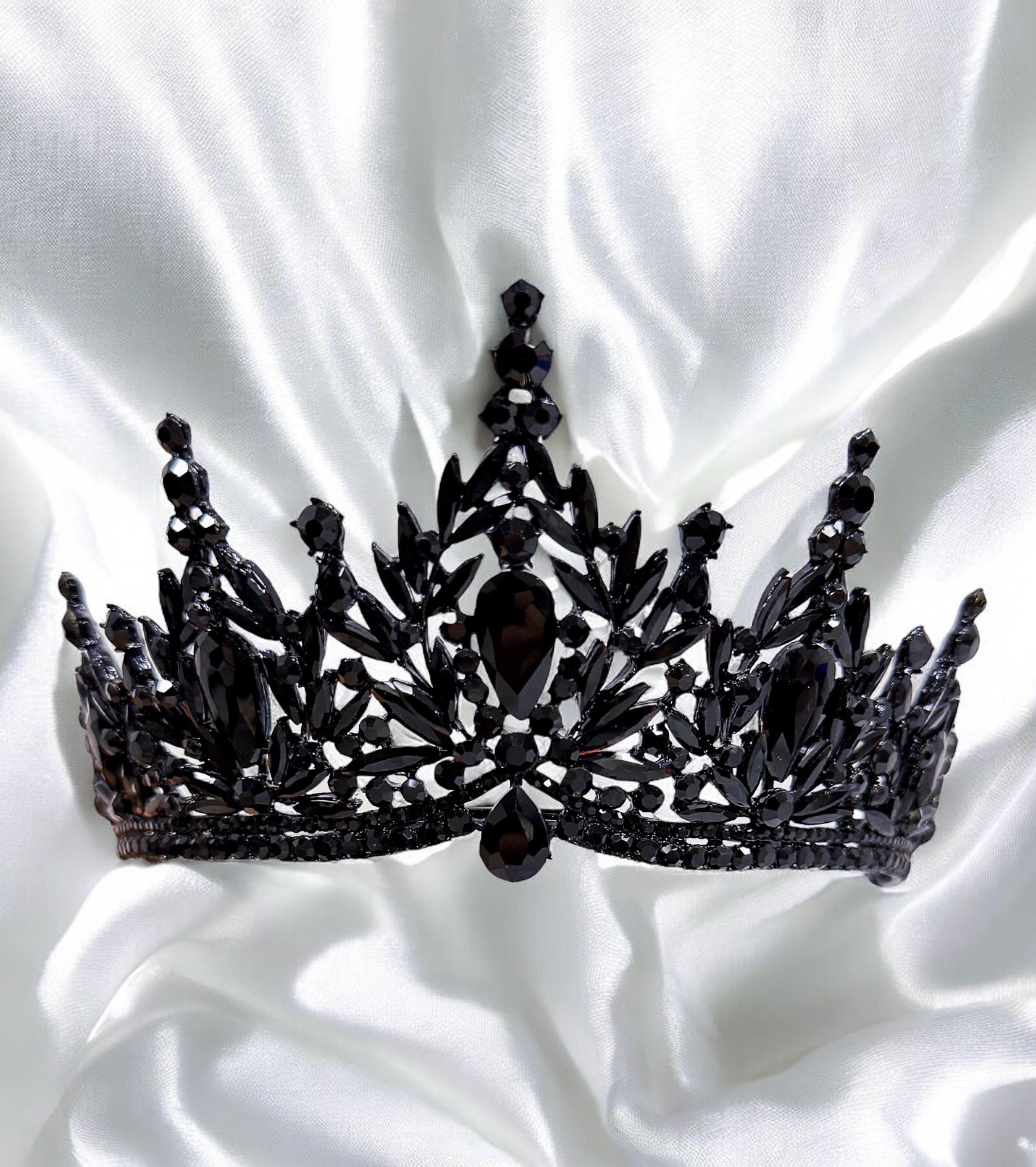 HappyJewelryWorld Black Crystal Tiara Gothic Queen Crown Black