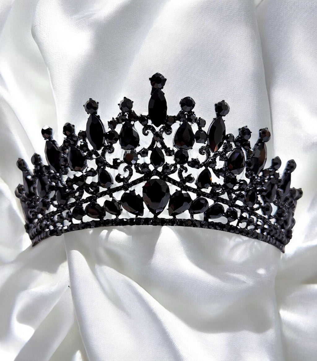 Gothic Wedding Tiara, Witch Queen Black Crystal Crown, Costume Headpiece