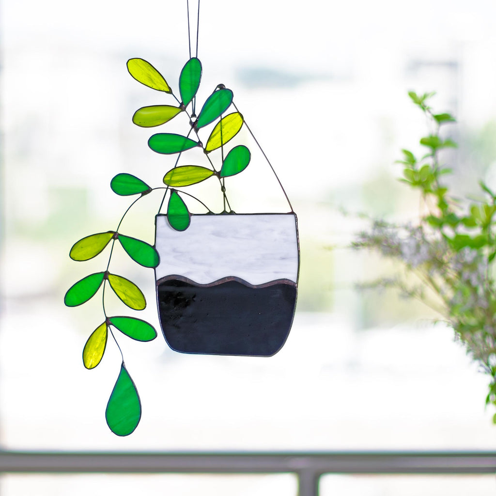 RainLine Large Boho Stained Glass Plant Suncatcher 14.57in Hanging