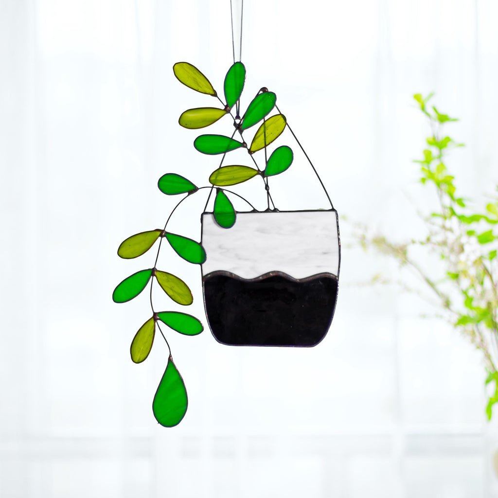 RainLine Large Boho Stained Glass Plant Suncatcher 14.57in Hanging