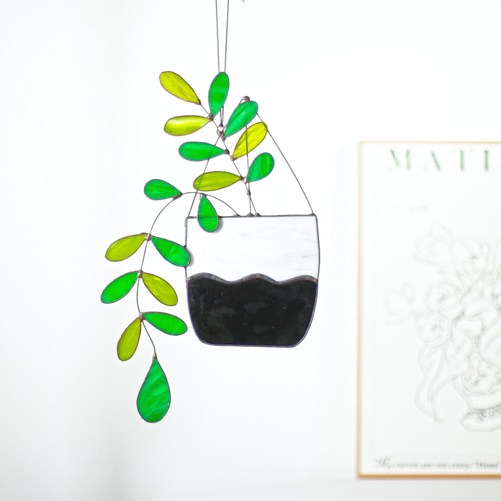 RainLine Large Boho Stained Glass Plant Suncatcher 14.57in Hanging