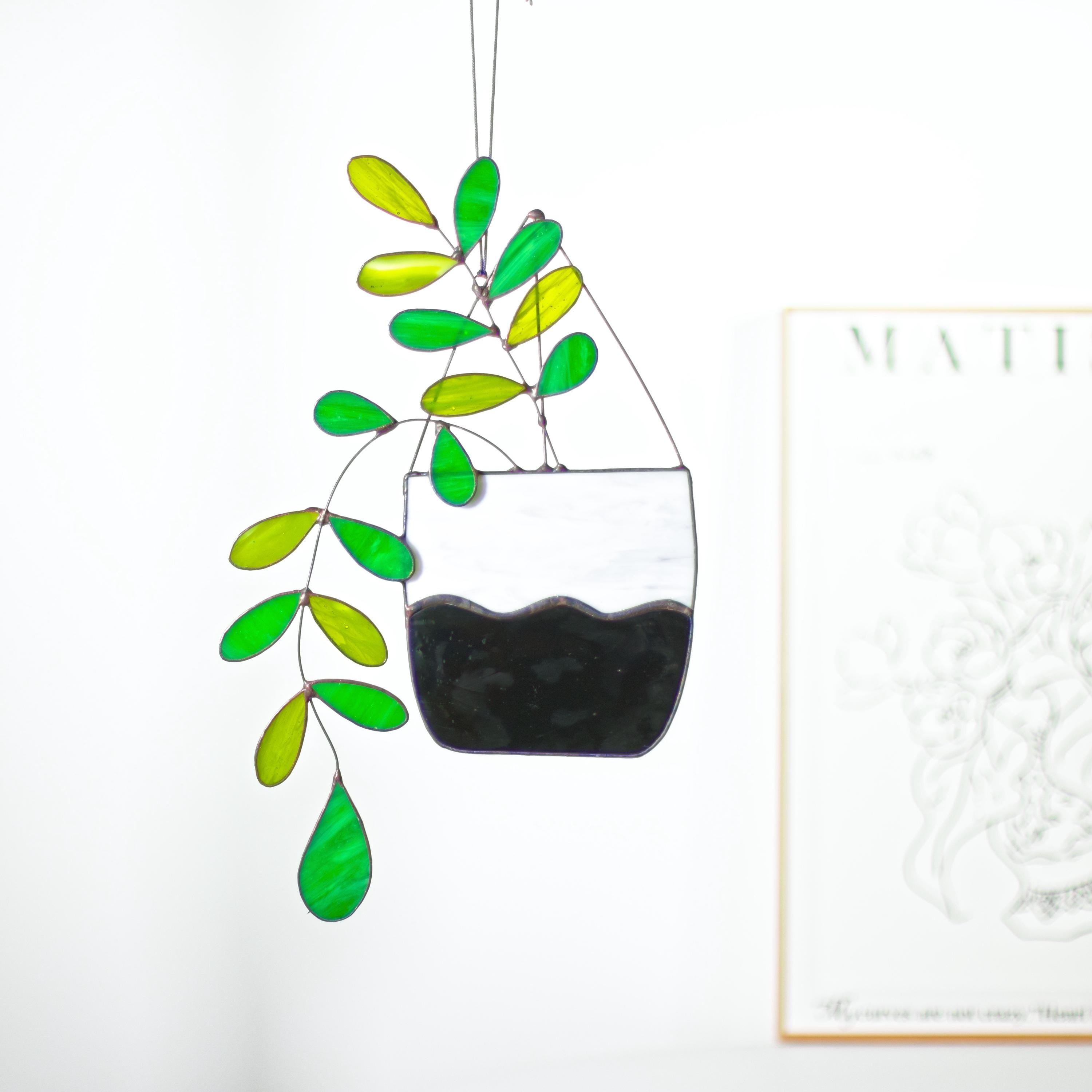 RainLine Large Boho Stained Glass Plant Suncatcher 14.57in Hanging