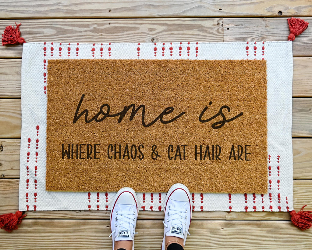 Hamlinrowshop Funny Dog Doormat Home Is Where Chaos Personalized Coir