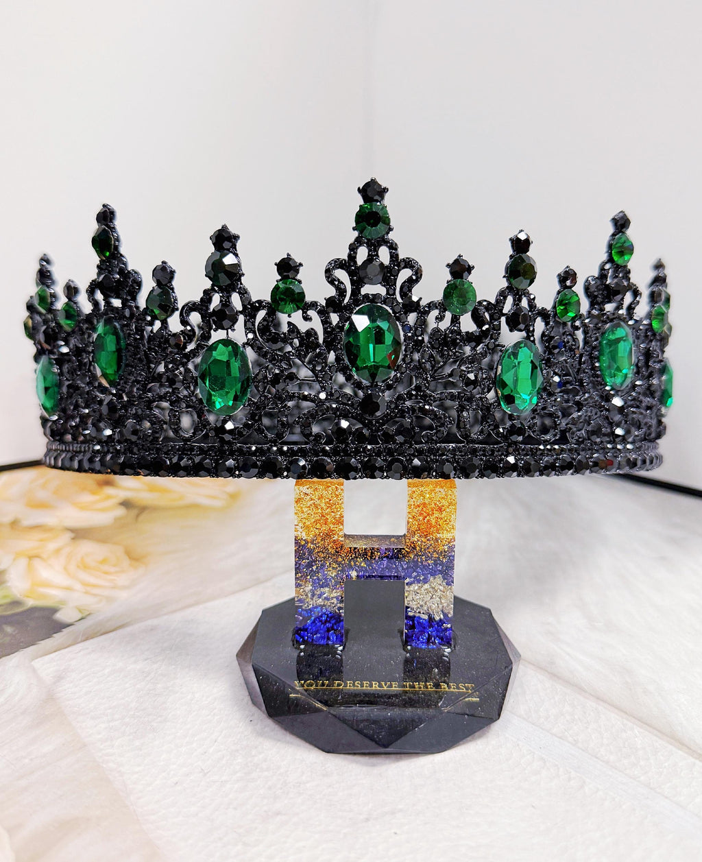 Black King Crown: Green Stone Gothic Renaissance Coronation