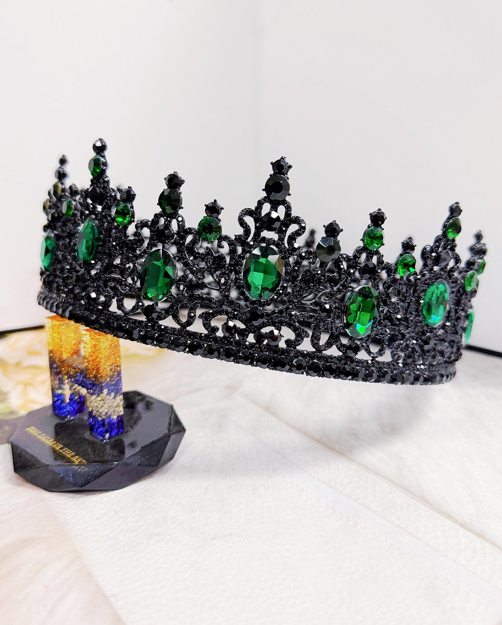 Black King Crown: Green Stone Gothic Renaissance Coronation