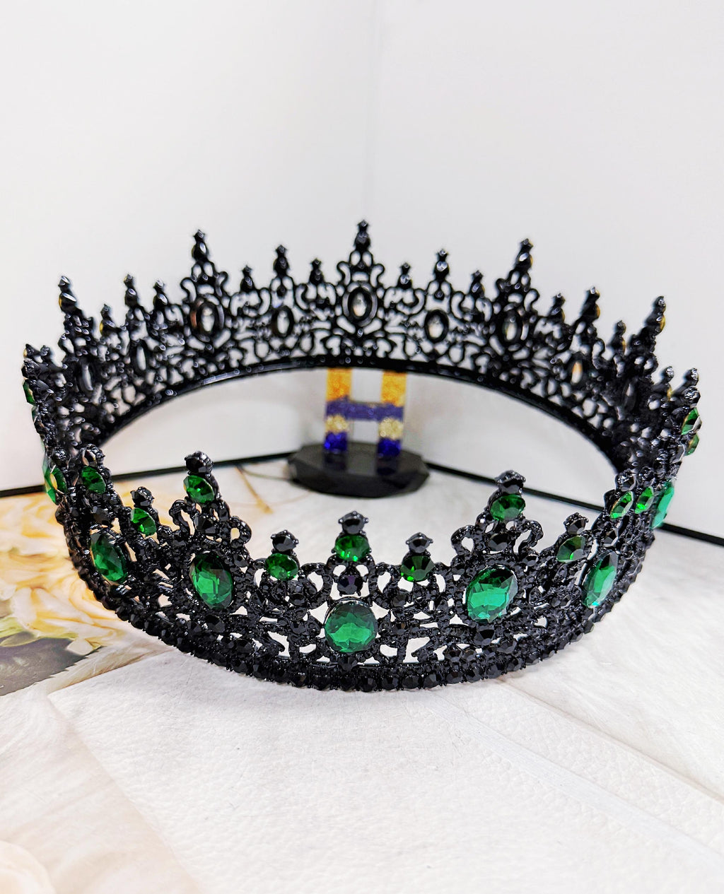 Black King Crown: Green Stone Gothic Renaissance Coronation