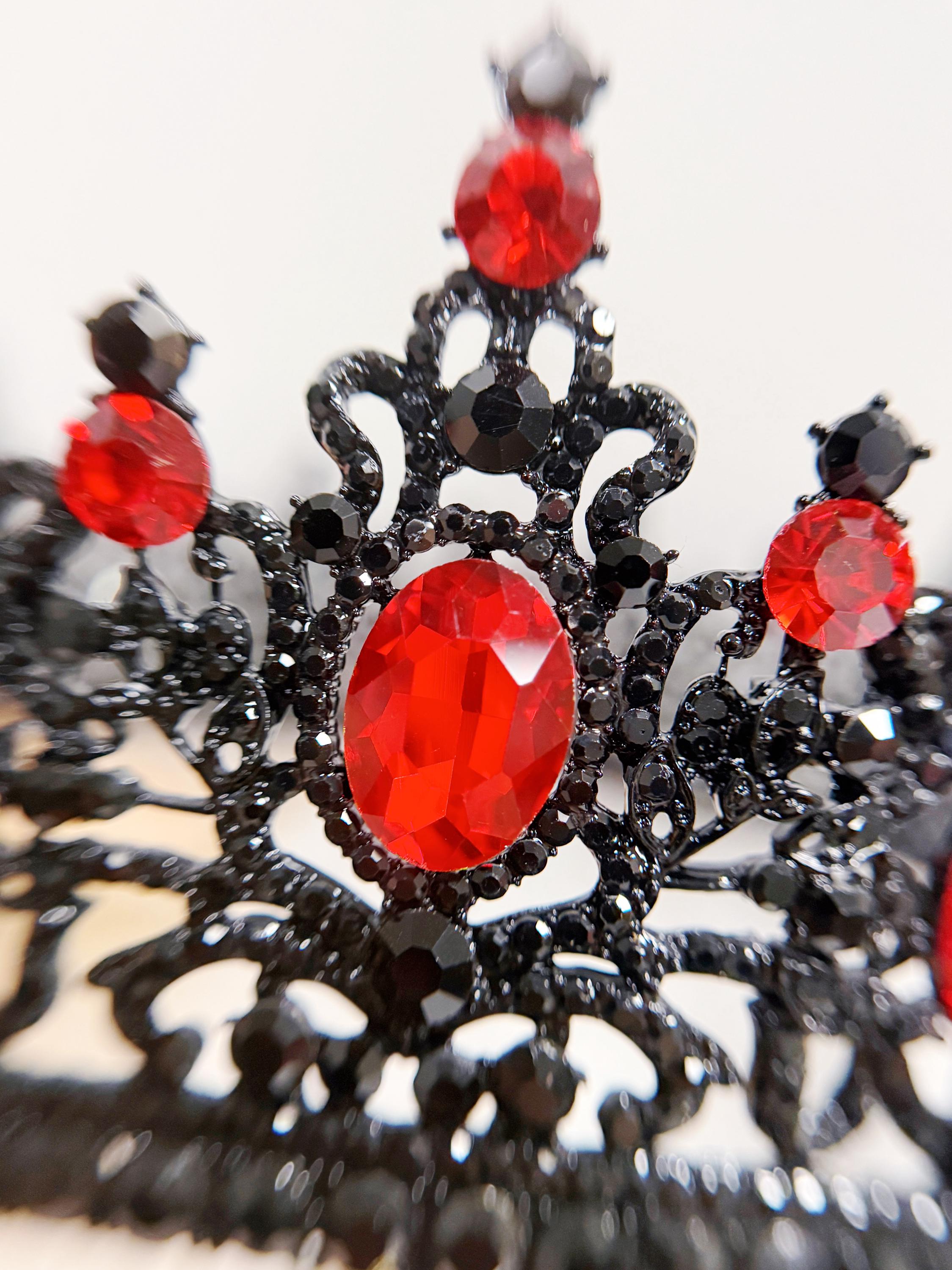 HappyJewelryWorld Black King Crown Red Stone Gothic Renaissance Coronation XL
