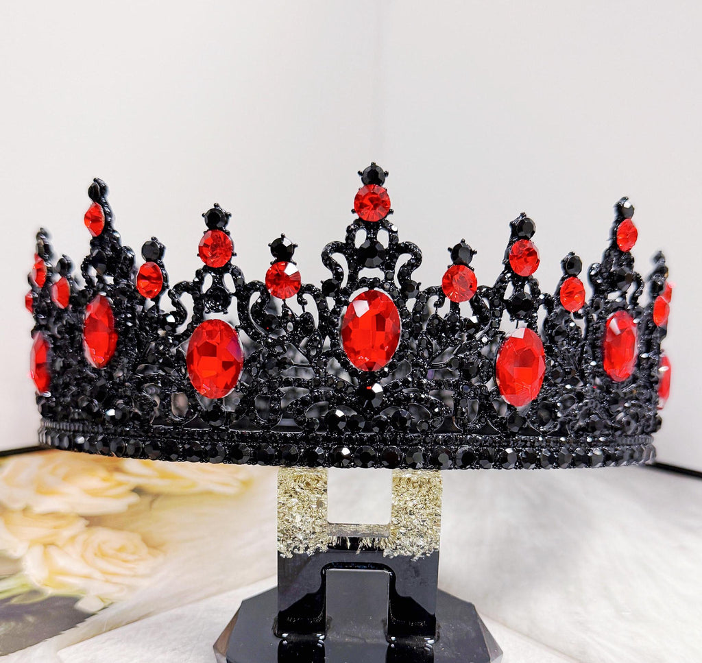 HappyJewelryWorld Black King Crown Red Stone Gothic Renaissance Coronation XL