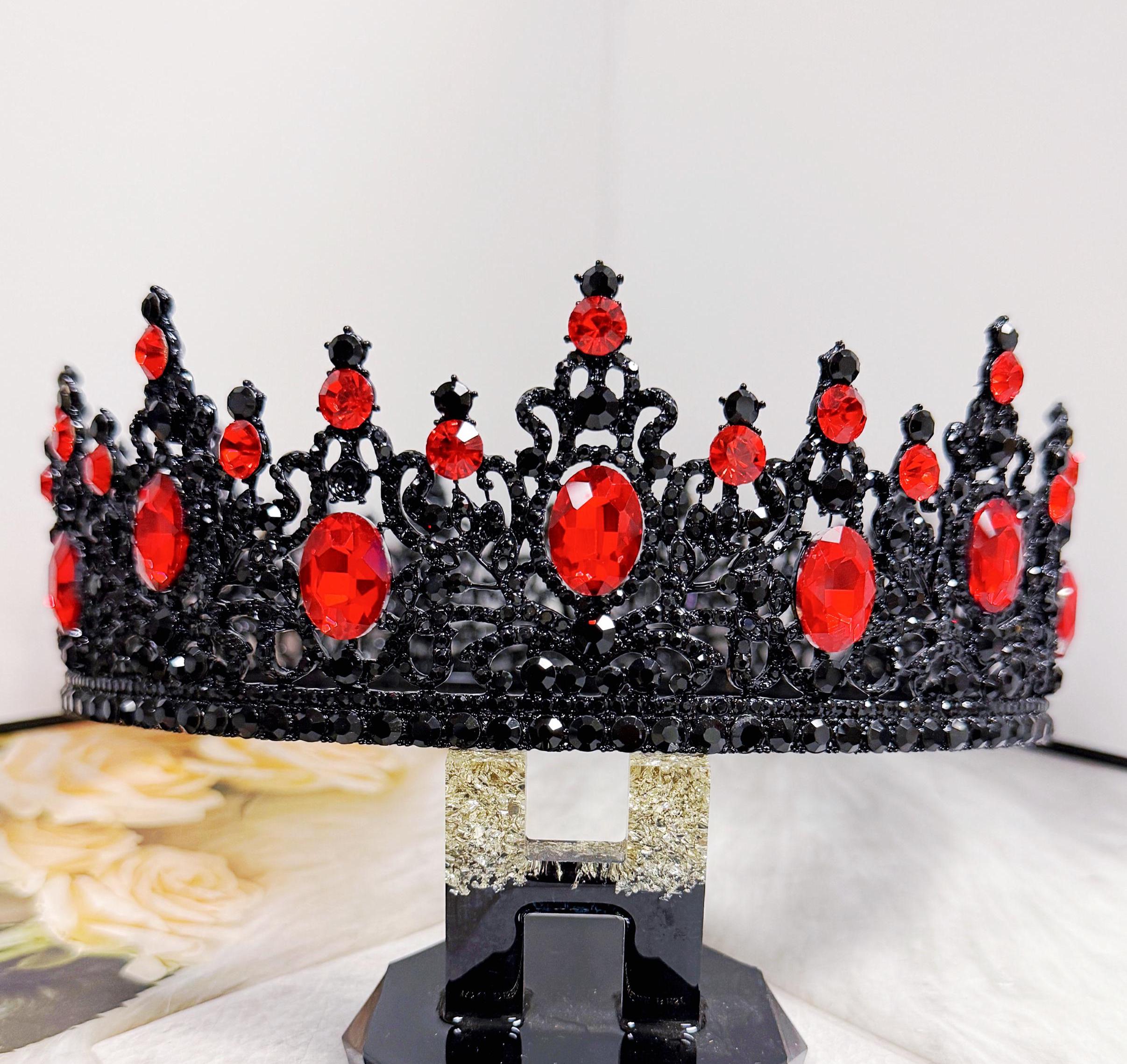 HappyJewelryWorld Black King Crown Red Stone Gothic Renaissance Coronation XL