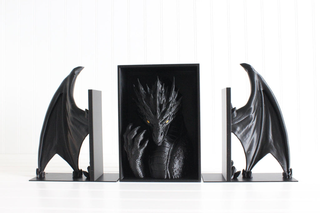 DelightfullyDutch 3D Printed Dragon Bookends Fourth Wing Bookshelf Decor