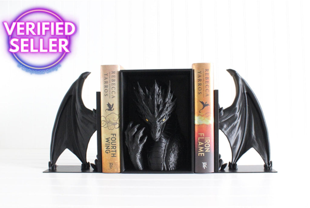 DelightfullyDutch 3D Printed Dragon Bookends Fourth Wing Bookshelf Decor