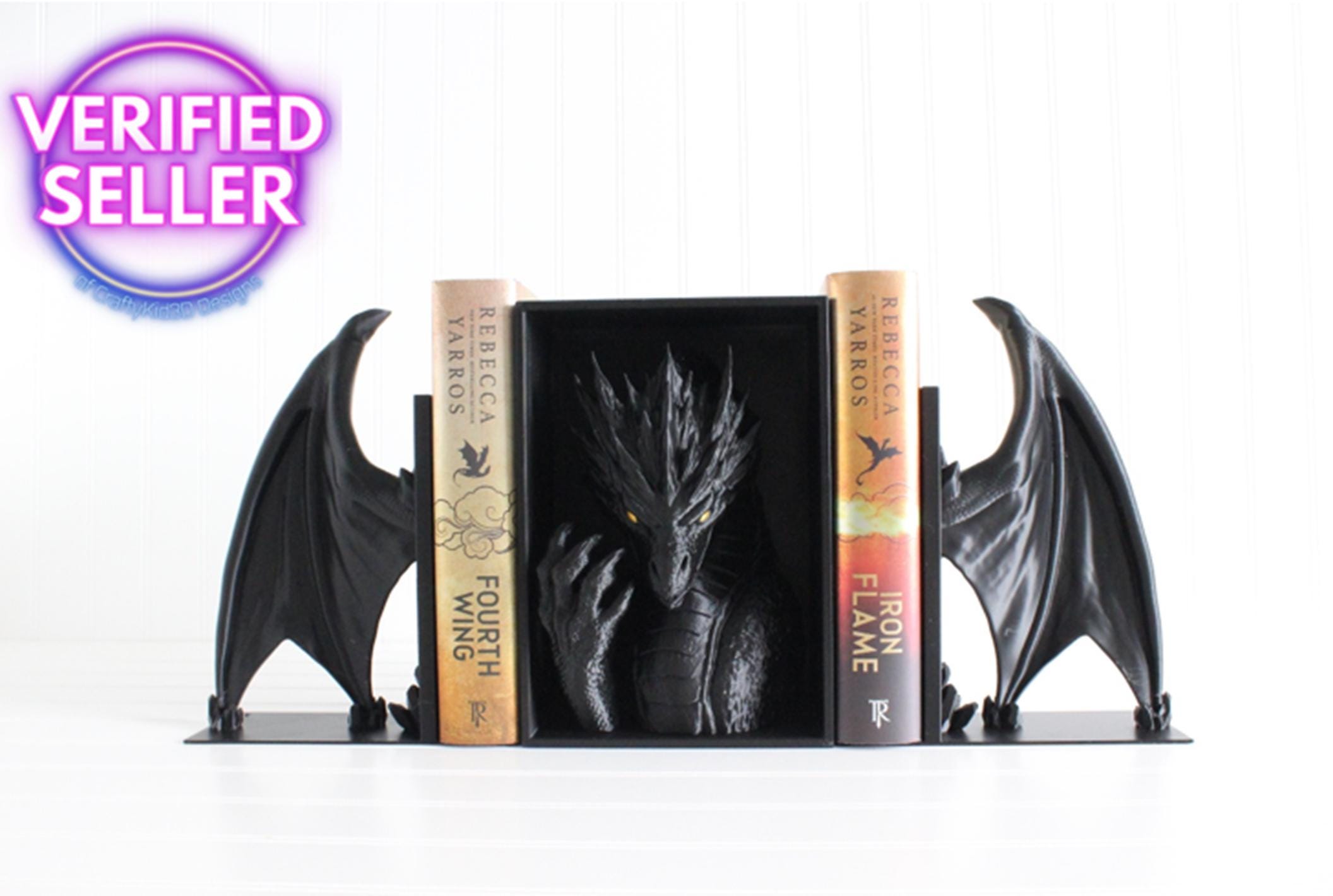 DelightfullyDutch 3D Printed Dragon Bookends Fourth Wing Bookshelf Decor