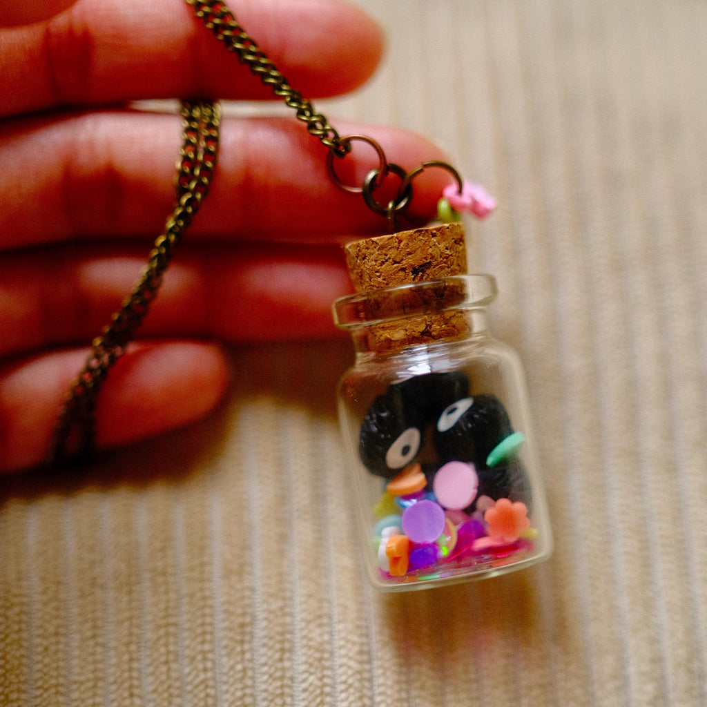 VanillaStarCafe Sprites in a Jar Glass Bottle Charm 30 Inch Chain