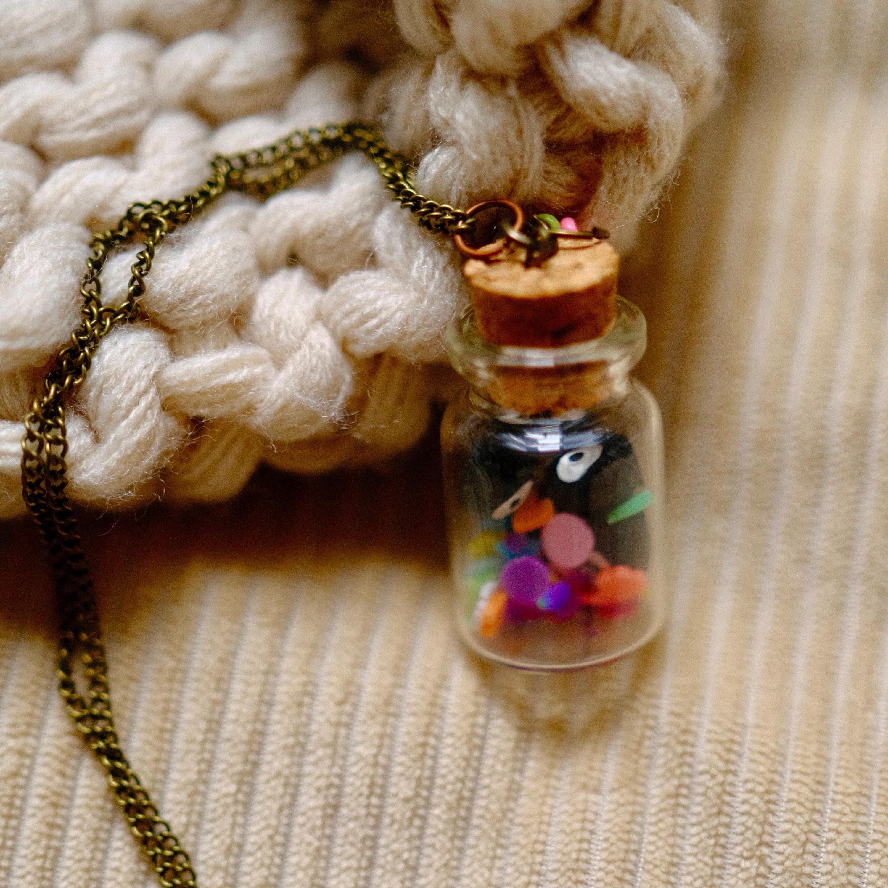 VanillaStarCafe Sprites in a Jar Glass Bottle Charm 30 Inch Chain