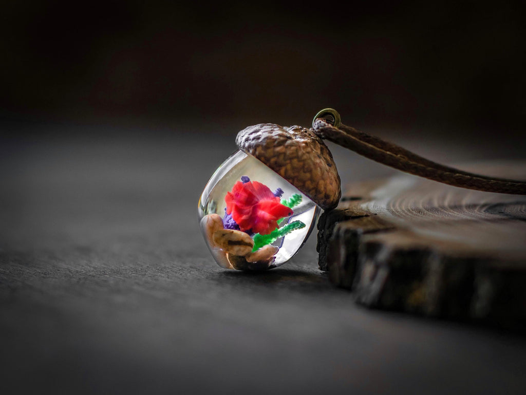 TinyNatureWorks Resin Acorn Terrarium Necklace Real Cap Fish Charm