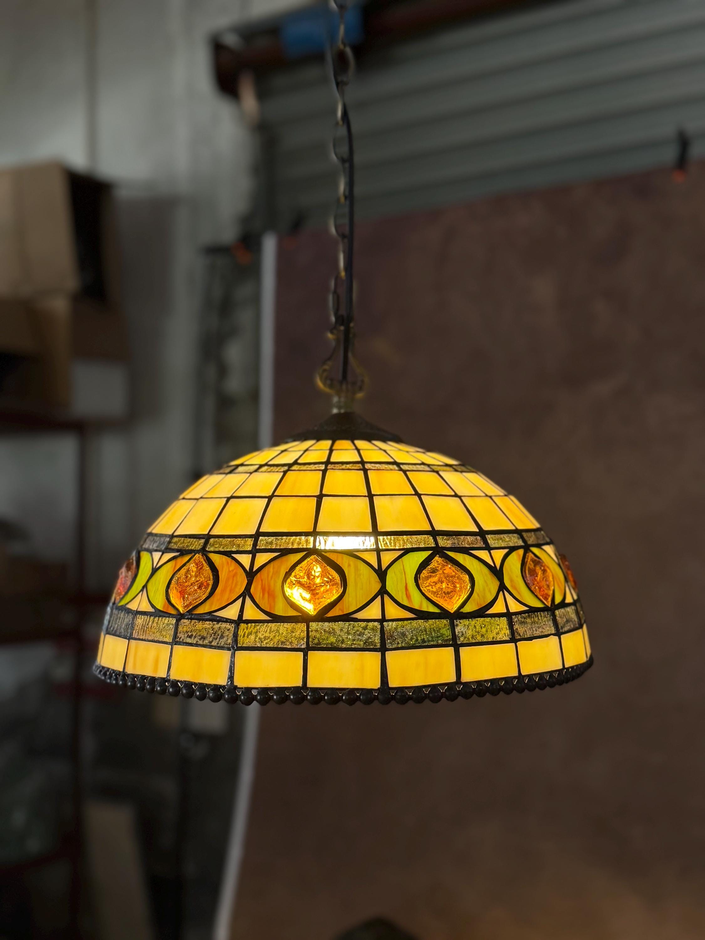 U2Antique 14 Inch Handmade Tiffany Stained Glass Pendant Lamp
