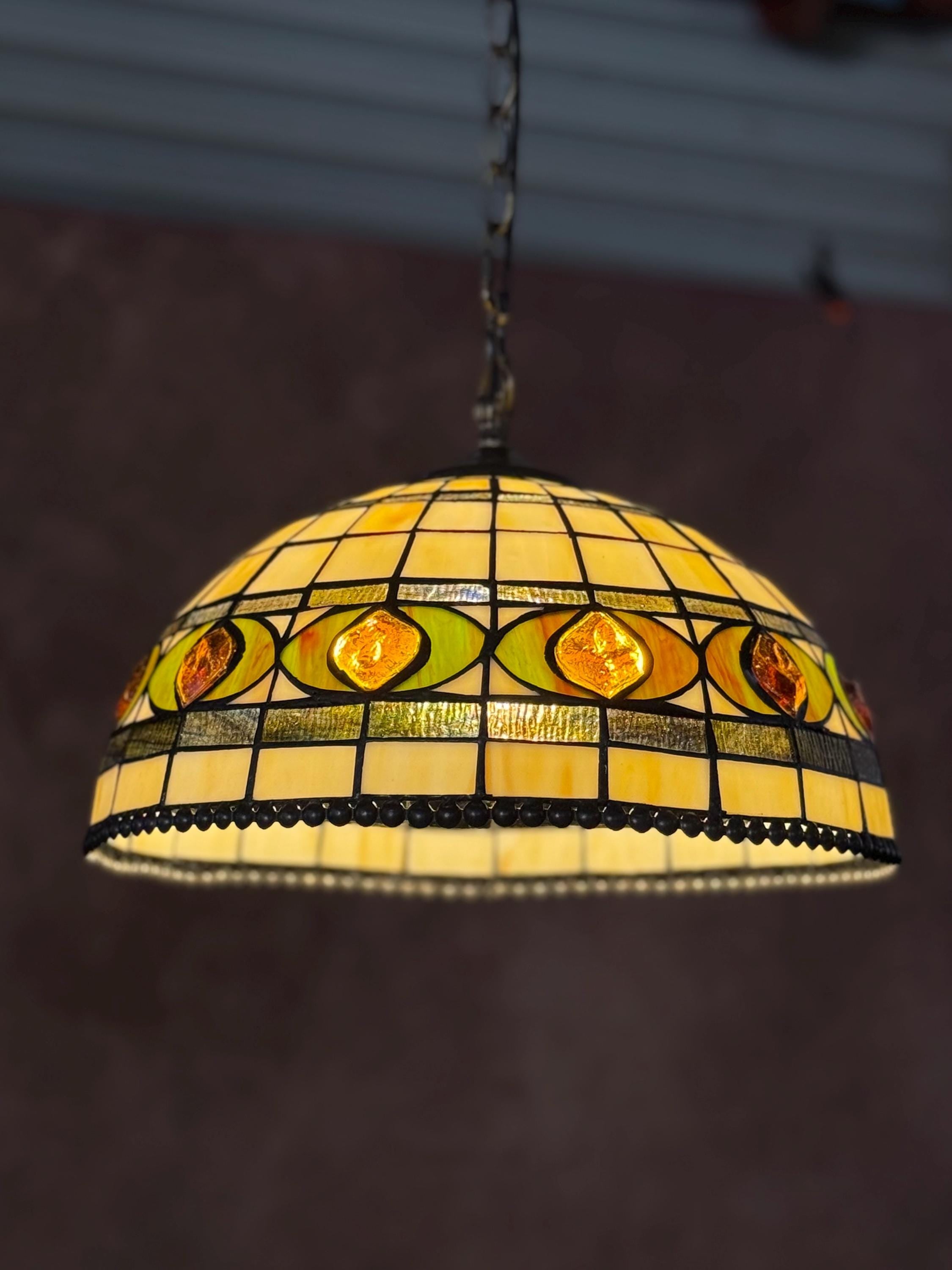 U2Antique 14 Inch Handmade Tiffany Stained Glass Pendant Lamp