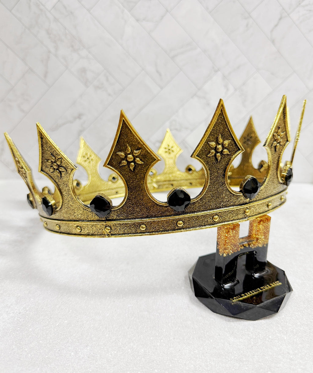 HappyJewelryWorld Renaissance Gold Crown 24in Circumference Black Crystal