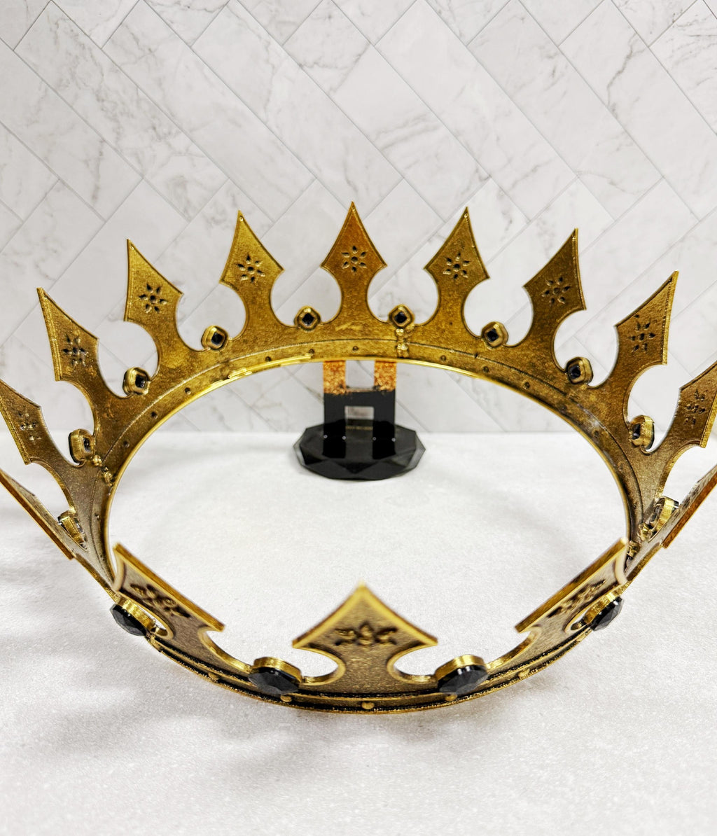 HappyJewelryWorld Renaissance Gold Crown 24in Circumference Black Crystal