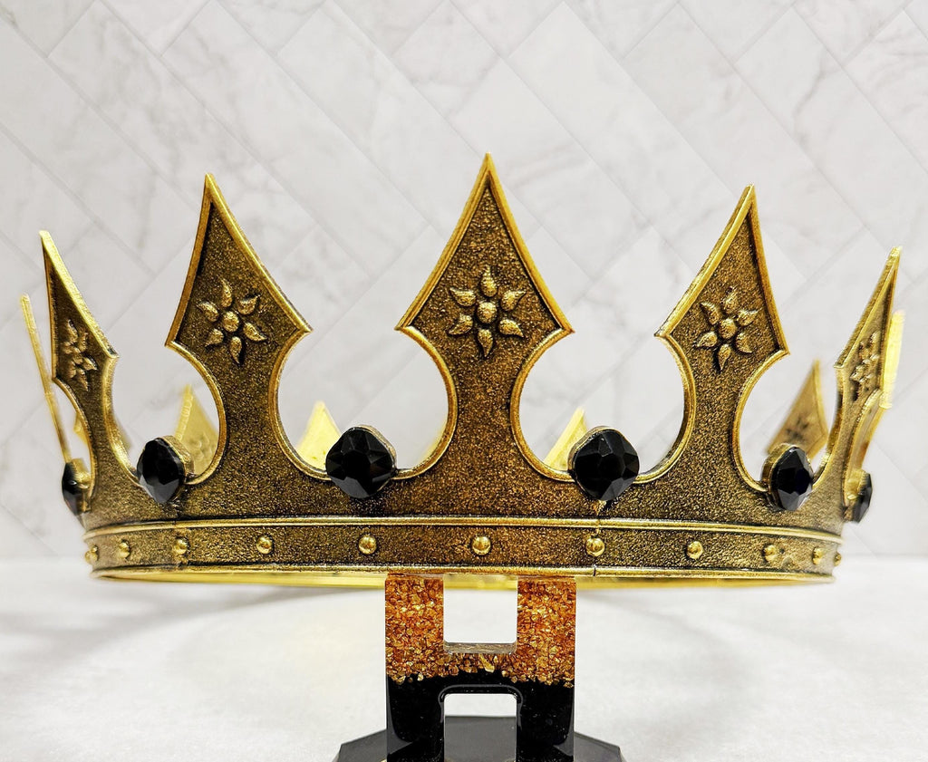 HappyJewelryWorld Renaissance Gold Crown 24in Circumference Black Crystal