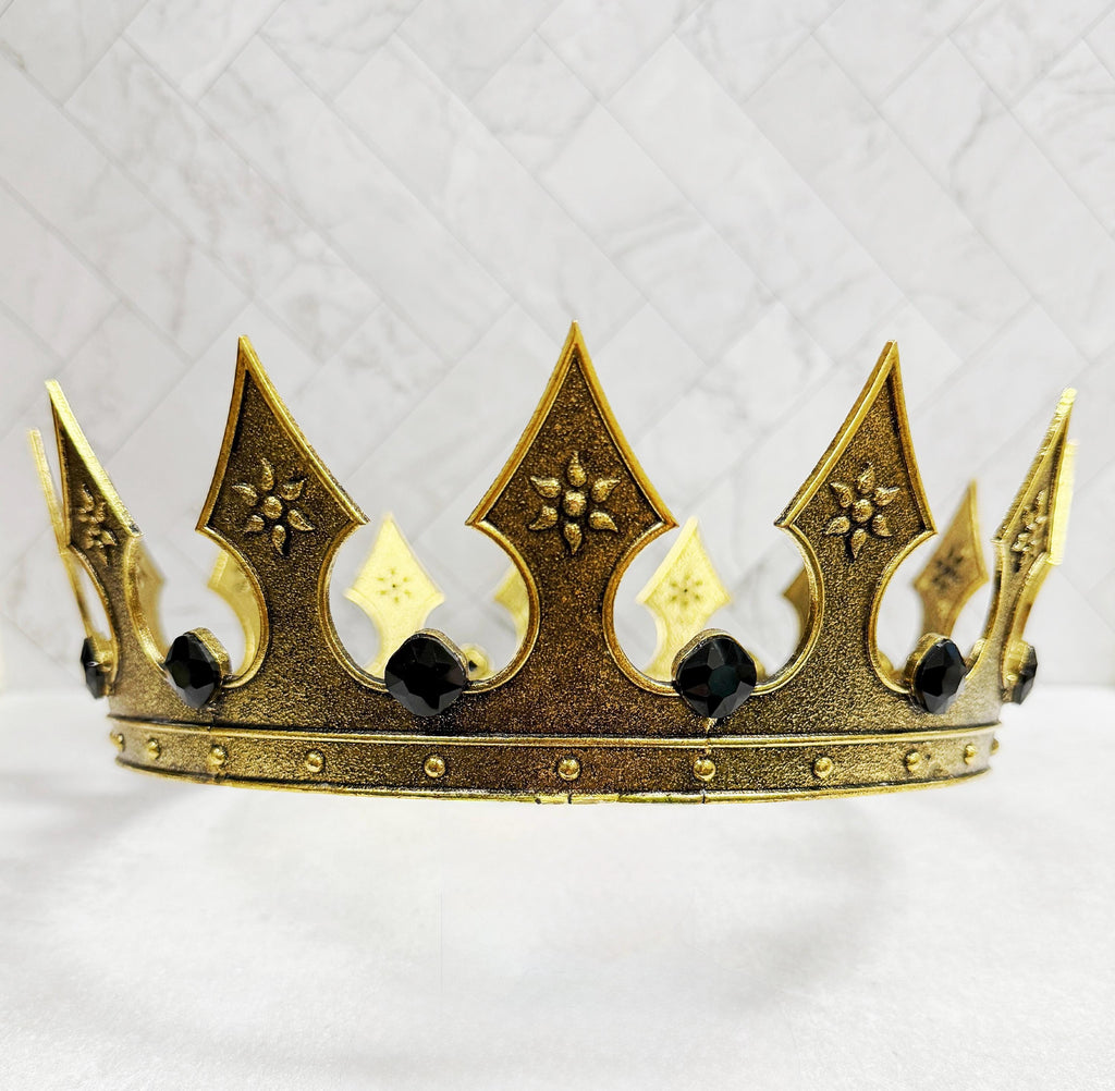 HappyJewelryWorld Renaissance Gold Crown 24in Circumference Black Crystal