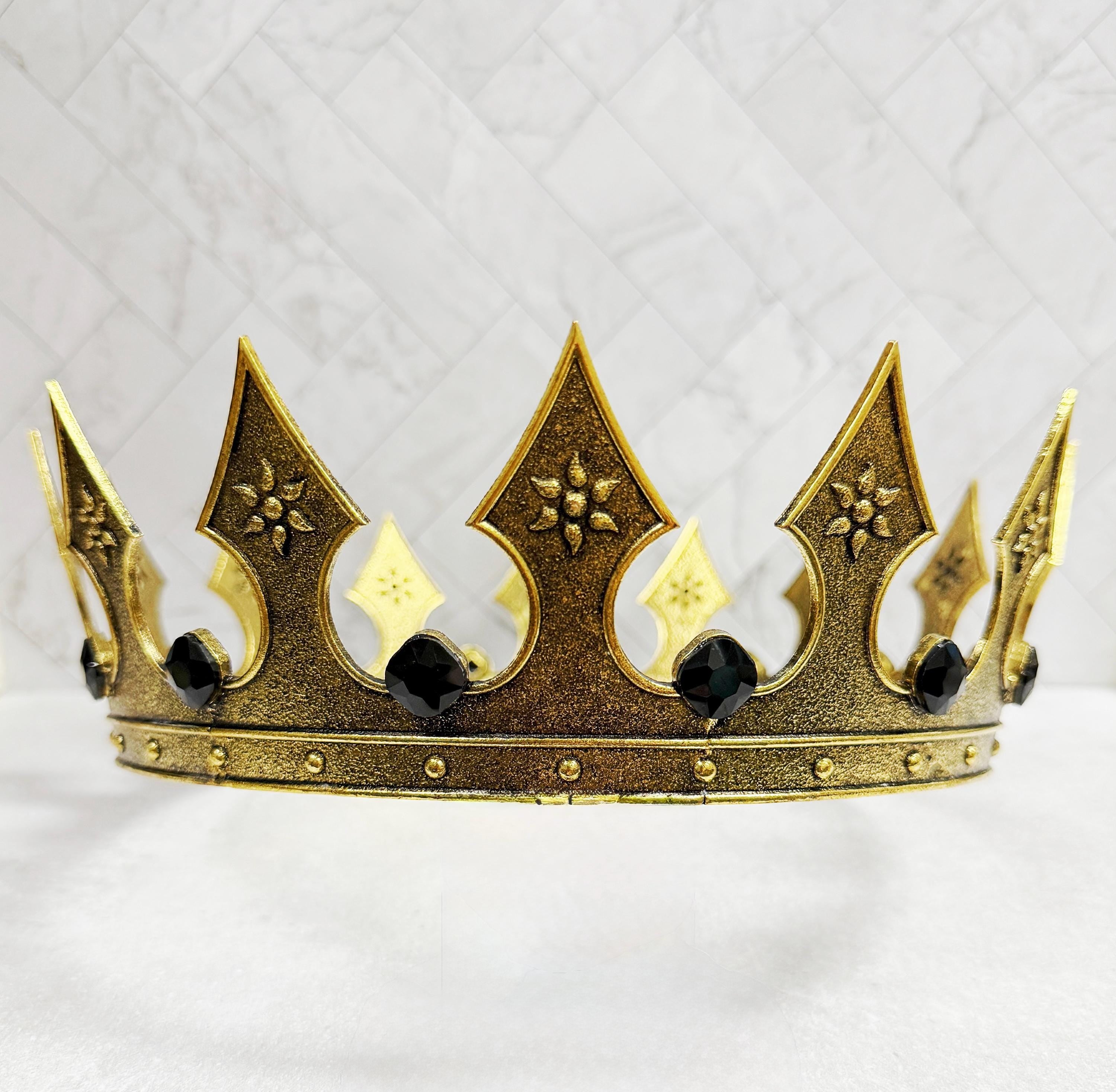 HappyJewelryWorld Renaissance Gold Crown 24in Circumference Black Crystal