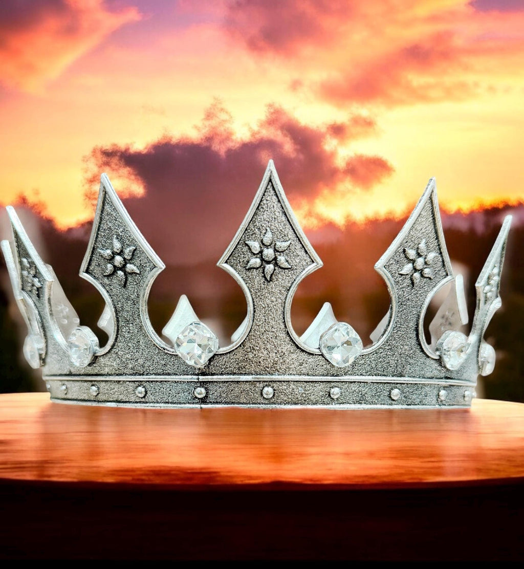 HappyJewelryWorld Vintage Silver Medieval Crown Rhinestone