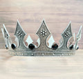 Vintage Silver Iron Medieval Crown, Renaissance Costume Accessory, Black Stone